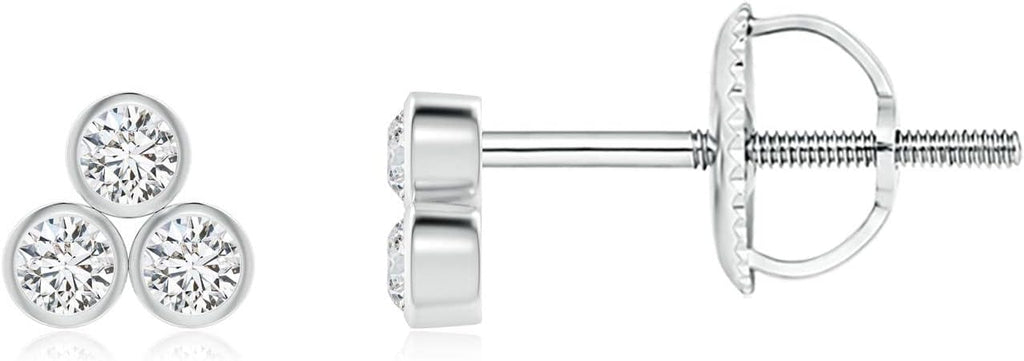 Lab Grown Bezel-Set Trio Diamond Stud Earrings in 14K Solid Gold/Platinum | April Birthstone Jewelry, Valentines, Wedding, Anniversary, Engagement, Birthday Gift For Women