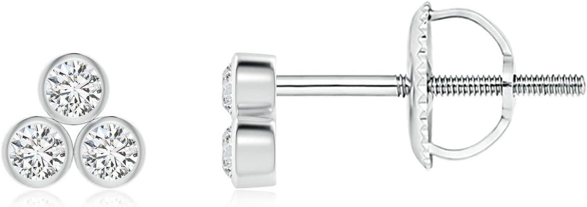 Lab Grown Bezel-Set Trio Diamond Stud Earrings in 14K Solid Gold/Platinum | April Birthstone Jewelry, Valentines, Wedding, Anniversary, Engagement, Birthday Gift For Women