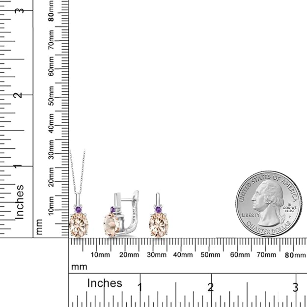Gem Stone King Gemstone Birthstone and Purple Amethyst Pendant and Earrings Jewelry Set for Women | 925 Sterling Silver | Oval 8X6MM and Round 2.5MM | Fine Jewelry Set for Her Mom Women Wife | With 18