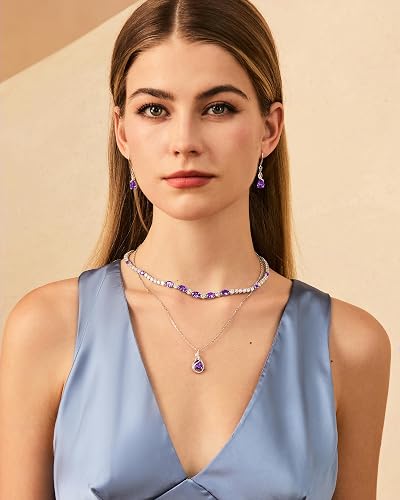 FANCIME Amethyst Jewelry Set Feburary Birthstone Sterling Silver Infinity Pendant Necklace Earrings Bracelet Purple Gemstone Fine Jewelry Anniversary Birthday Gifts for Women Her Mom Wife