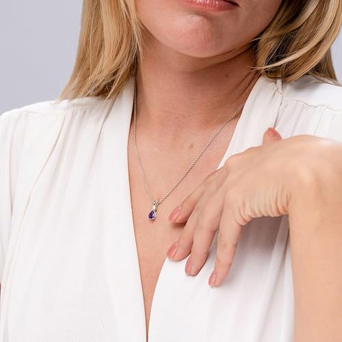 Angara Teardrop Amethyst Pendant Necklace with Diamond in 14K Gold/Platinum February birthstone for Women in 4 quality grades, 18-inch cable chain, birthday gift, with Certificate of Authenticity