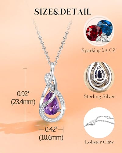 FANCIME Amethyst Jewelry Set Feburary Birthstone Sterling Silver Infinity Pendant Necklace Earrings Bracelet Purple Gemstone Fine Jewelry Anniversary Birthday Gifts for Women Her Mom Wife