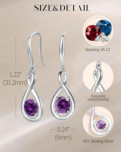 FANCIME Amethyst Jewelry Set Feburary Birthstone Sterling Silver Infinity Pendant Necklace Earrings Bracelet Purple Gemstone Fine Jewelry Anniversary Birthday Gifts for Women Her Mom Wife