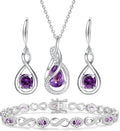 FANCIME Amethyst Jewelry Set Feburary Birthstone Sterling Silver Infinity Pendant Necklace Earrings Bracelet Purple Gemstone Fine Jewelry Anniversary Birthday Gifts for Women Her Mom Wife